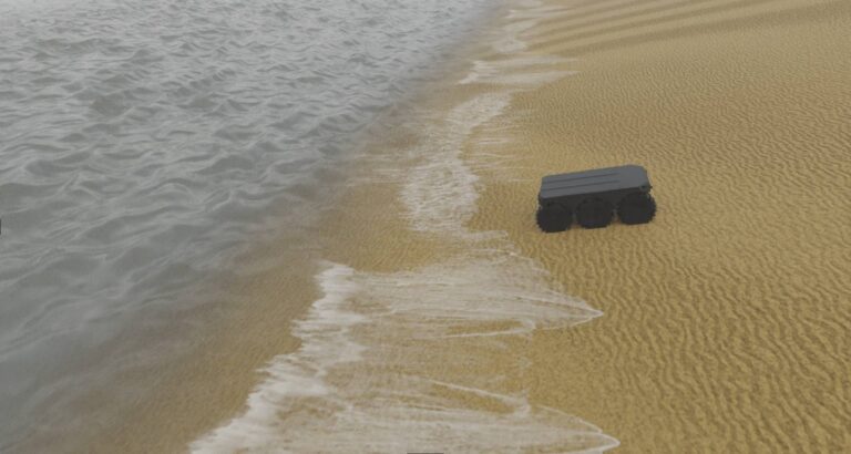 Trident amphibious 6×6 during a beach landing